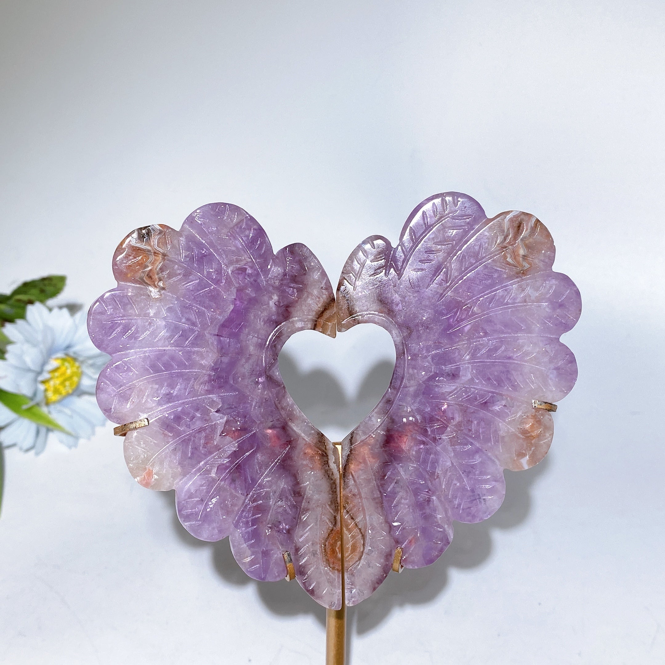 10cm Crystal Heart Wings Carving with Stand - Healing Crystals