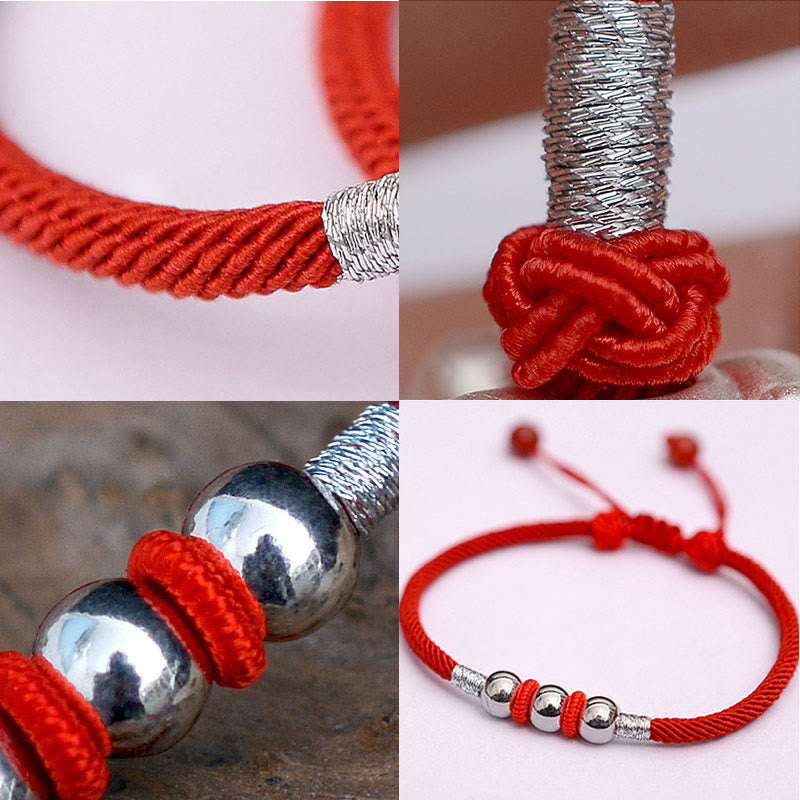 925 Sterling Silver Red String Bracelet for Protection & Luck