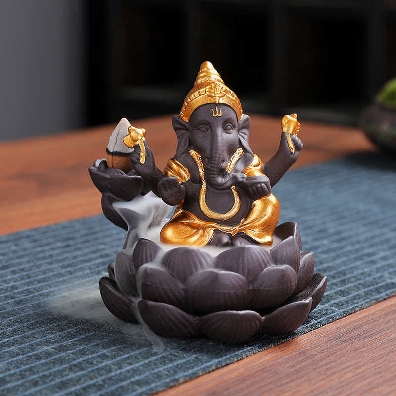 Ganesh Elephant Purple Clay Backflow Incense Burner