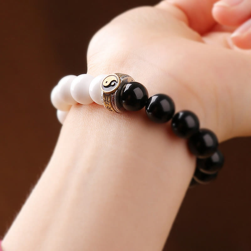 10mm Black Obsidian Yin Yang Strength Bracelet