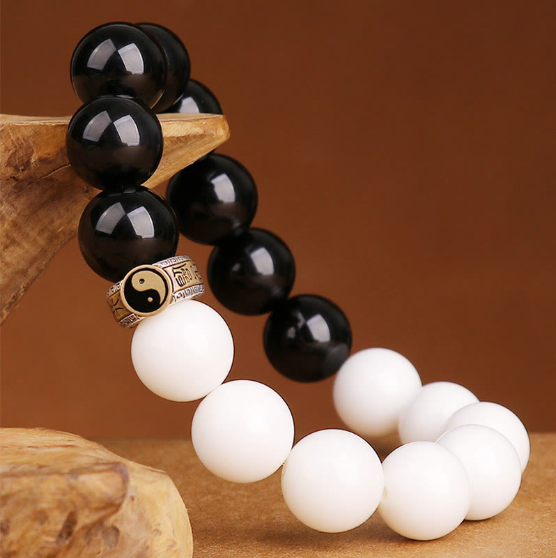 10mm Black Obsidian Yin Yang Strength Bracelet
