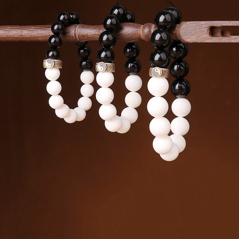 10mm Black Obsidian Yin Yang Strength Bracelet