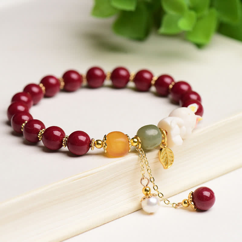 10mm Cinnabar Hetian Jade Blessing Bracelet for Rabbit Year