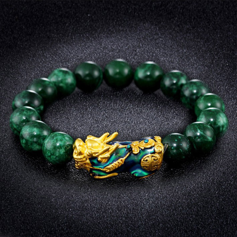 10mm Cyan Jade Pixiu Protection Bracelet for Wealth & Luck