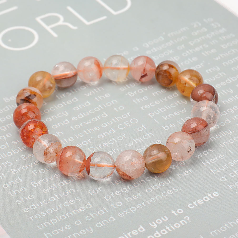 10mm Fire Quartz Clear Quartz Bracelet for Energy Healing