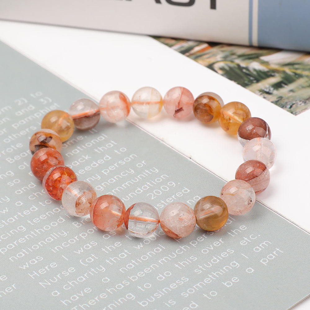 10mm Fire Quartz Clear Quartz Bracelet for Energy Healing