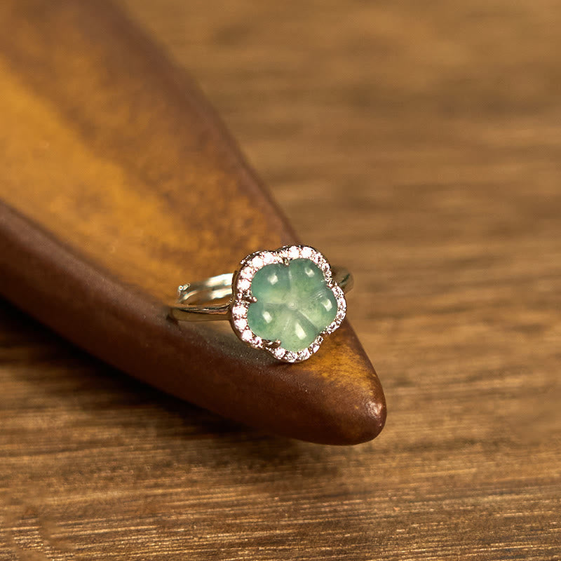10mm Jade Flower Alloy Ring for Prosperity & Balance