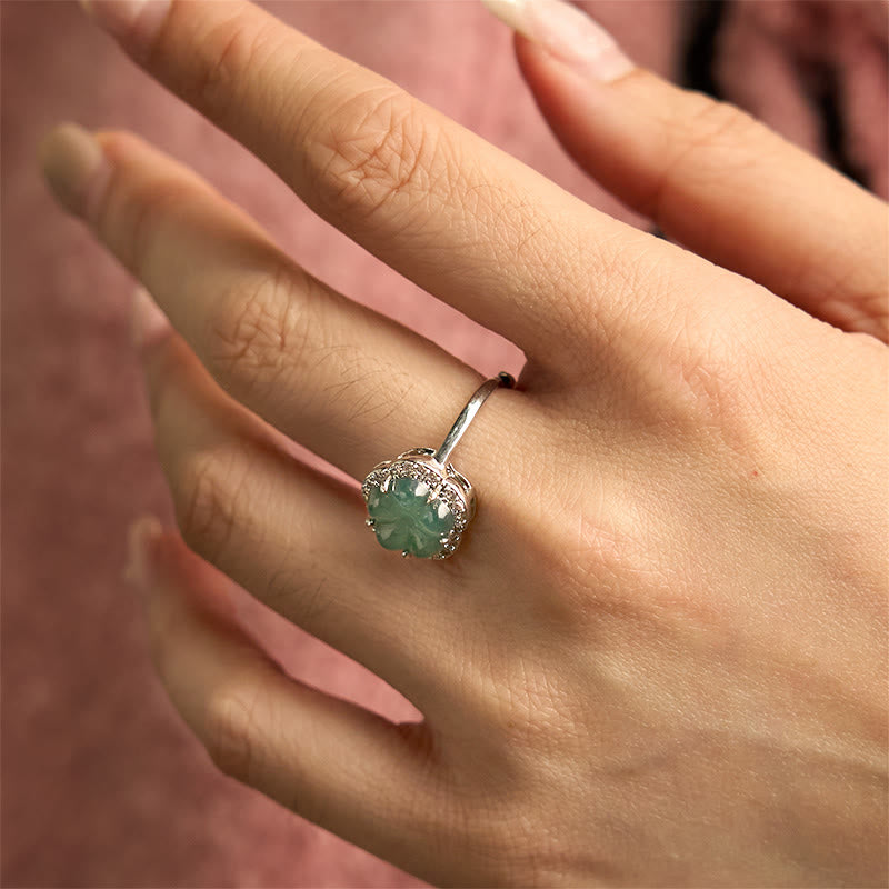 10mm Jade Flower Alloy Ring for Prosperity & Balance