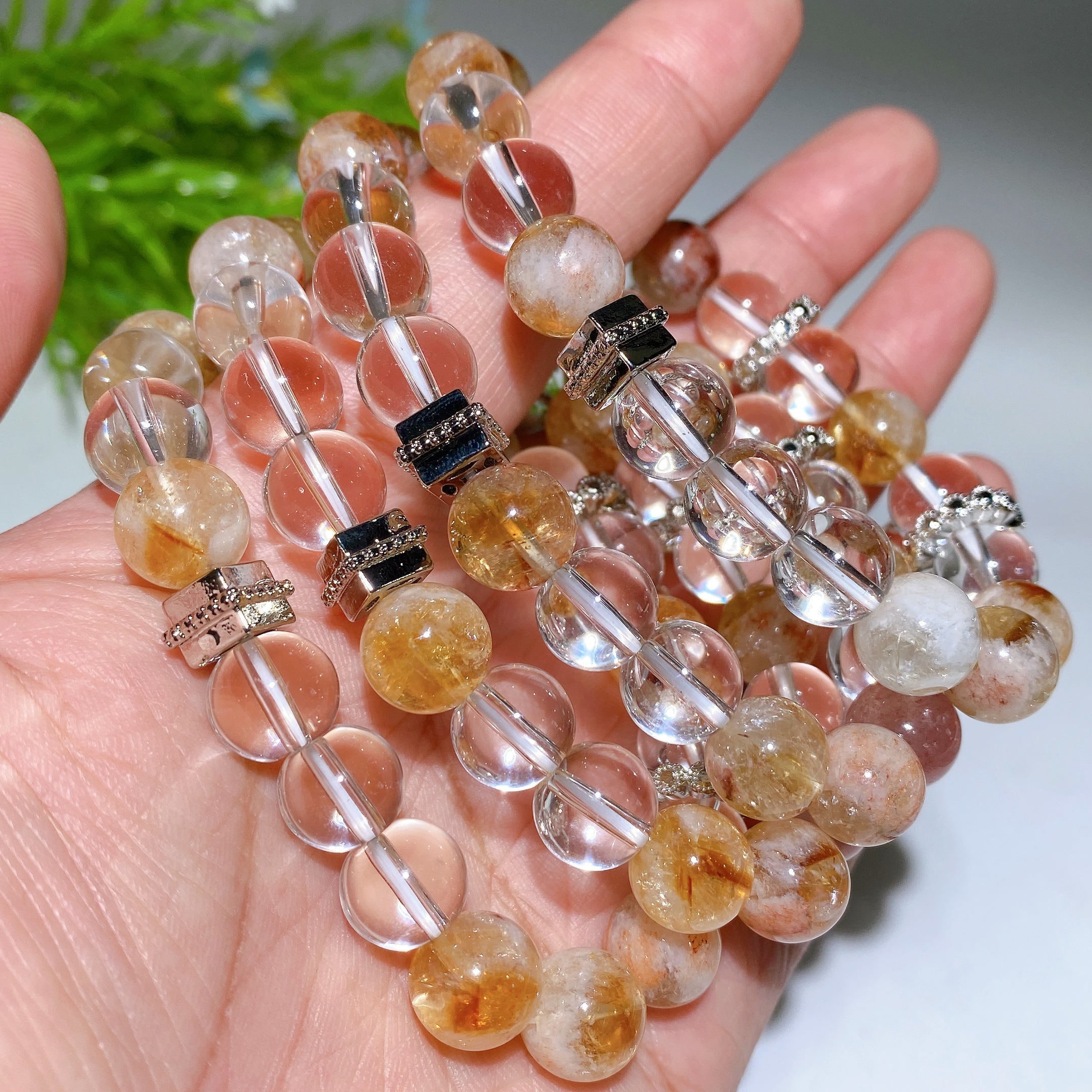 10mm Mixed Crystal Spiritual Bracelet with Chain Decor