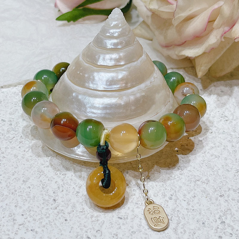 10MM Peacock Agate Topaz Peace Buckle Balance Bracelet