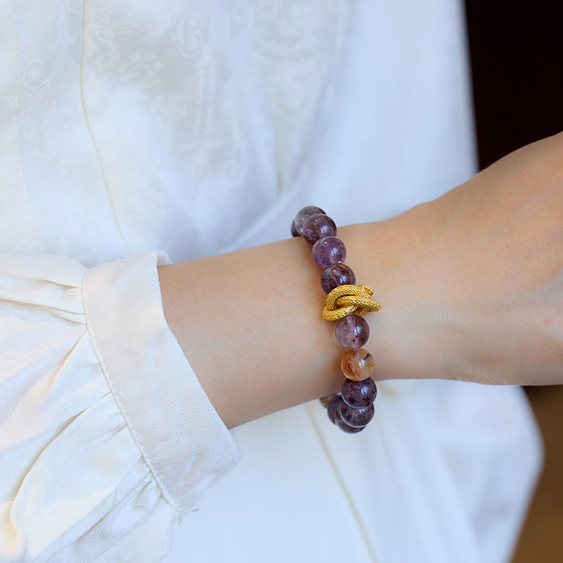 10mm Purple Phantom Gold-plated Dragon Wisdom Bracelet