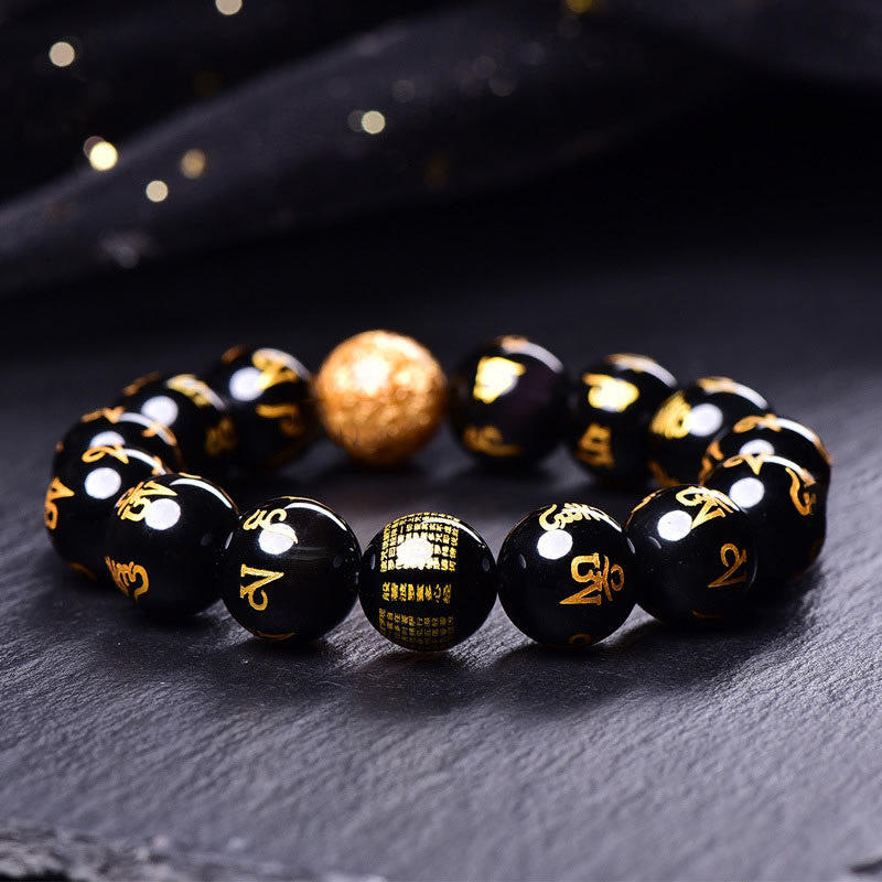 10mm Rainbow Obsidian Six True Words Creativity Bracelet
