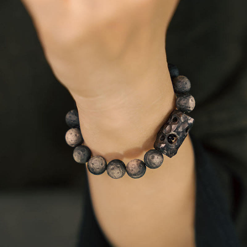 10mm Silver Sheen Obsidian Ebony Wood Soothing Bracelet