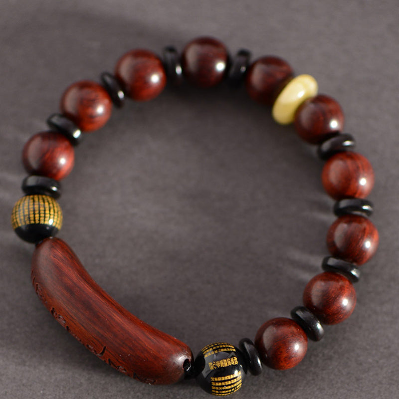 10mm Small Leaf Red Sandalwood Om Mani Padme Hum Protection Bracelet