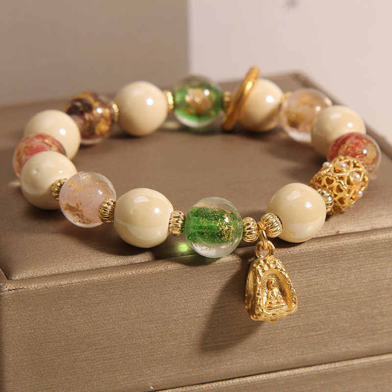 10mm Tibetan Liuli Glass Buddha Lotus Enlightenment Bracelet