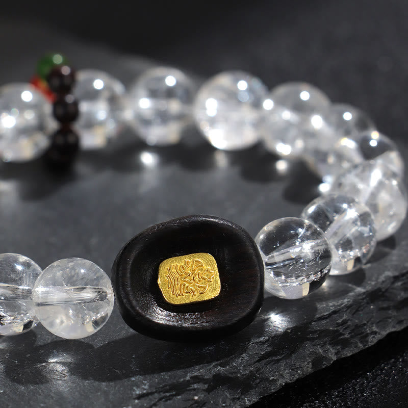 10mm White Crystal Ebony Wood Clear Quartz Healing Bracelet