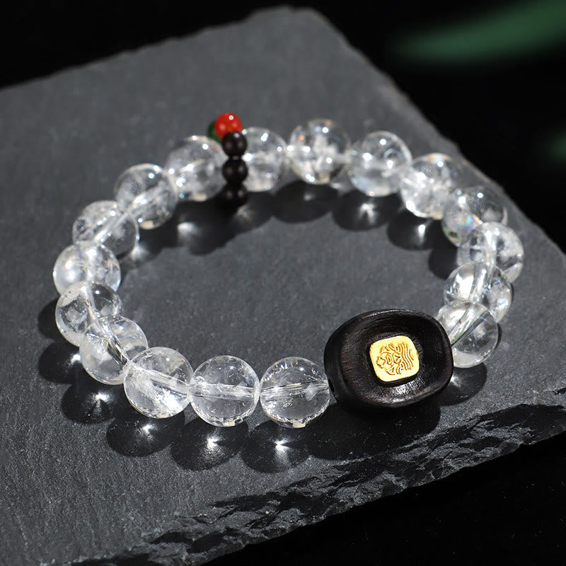 10mm White Crystal Ebony Wood Clear Quartz Healing Bracelet