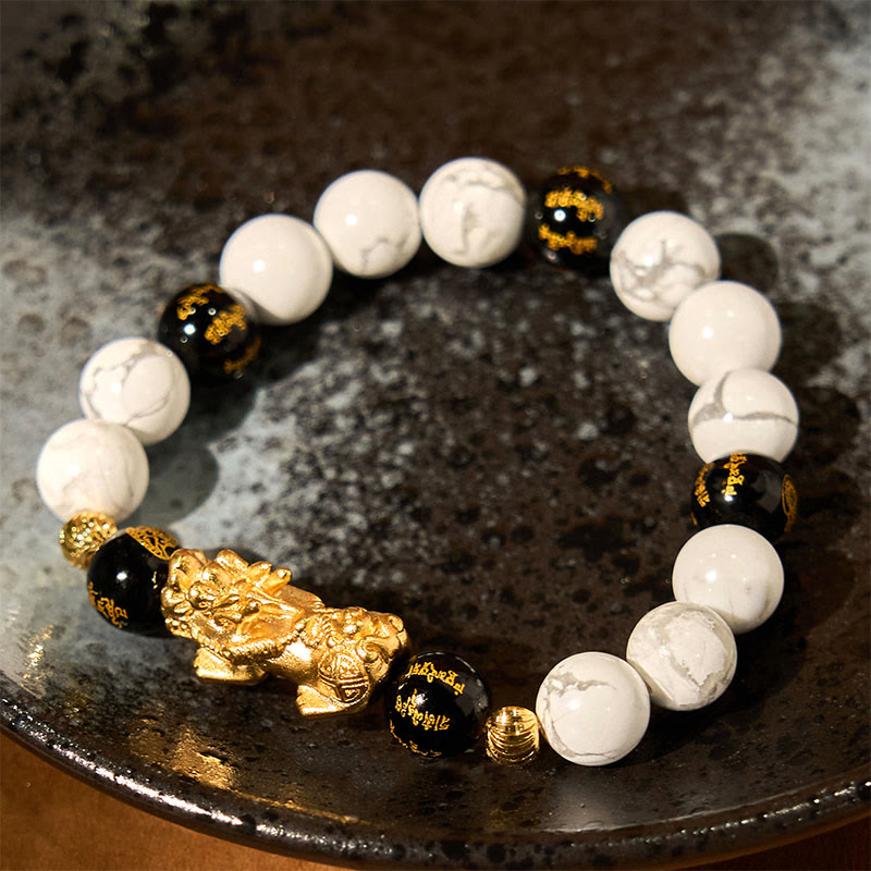 10mm White Turquoise Black Onyx Pixiu Protection Bracelet