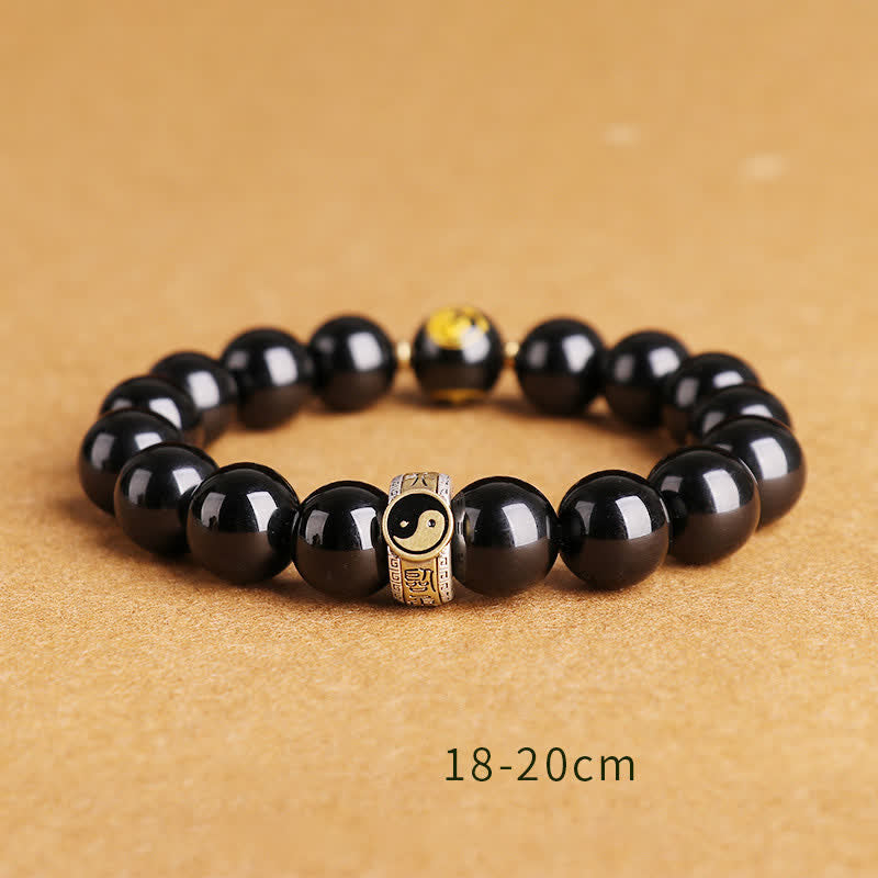 10mm Yin Yang Obsidian Protection Bracelet Sterling Silver