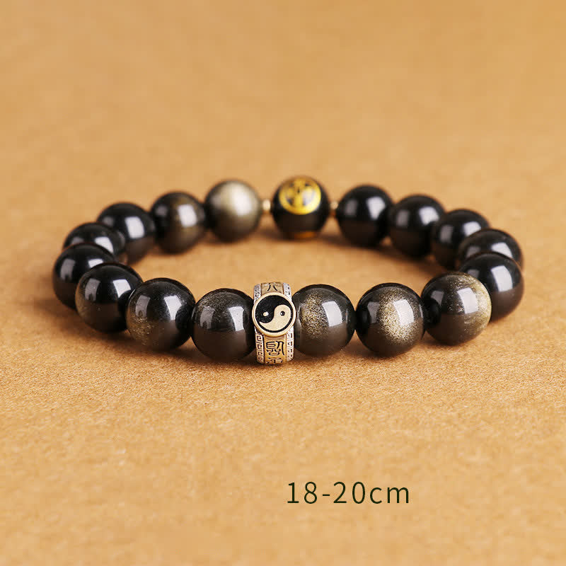 10mm Yin Yang Obsidian Protection Bracelet Sterling Silver