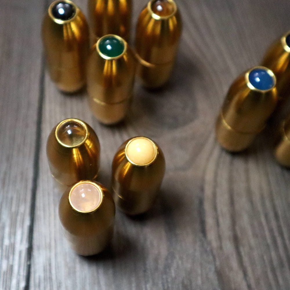 Golden bullets with colorful gem tips for 10pc Crystal Tuning Fork Handles