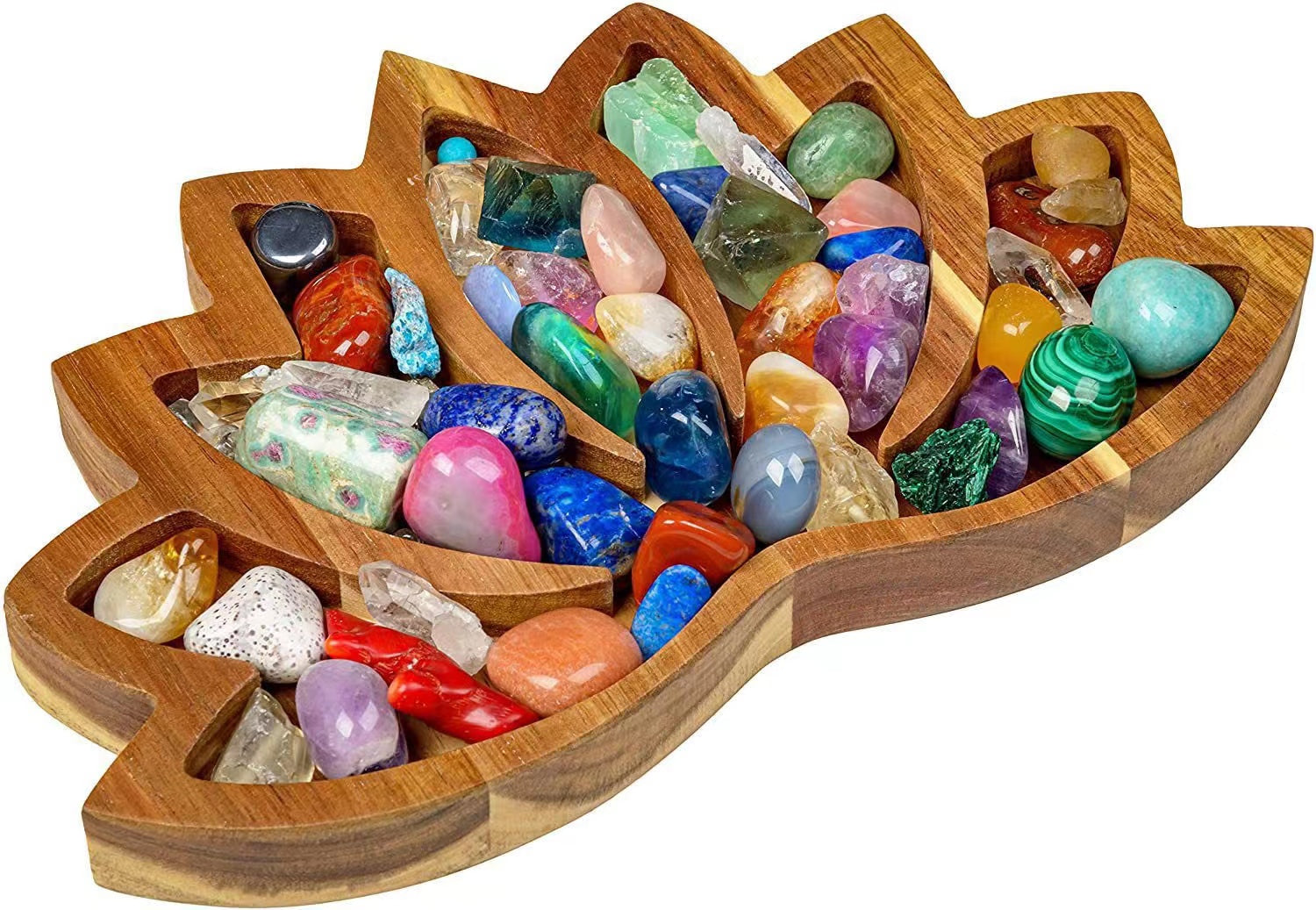 11" Wooden Lotus Bowl Crystal Display Plate Meditation