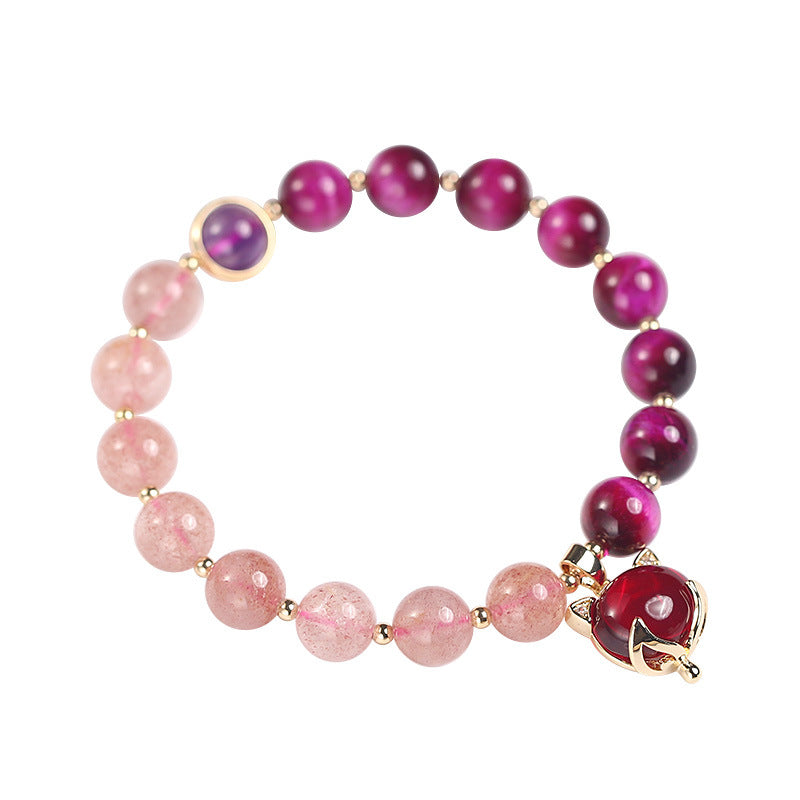 8mm Strawberry Quartz Pixiu Love Bracelet for Prosperity