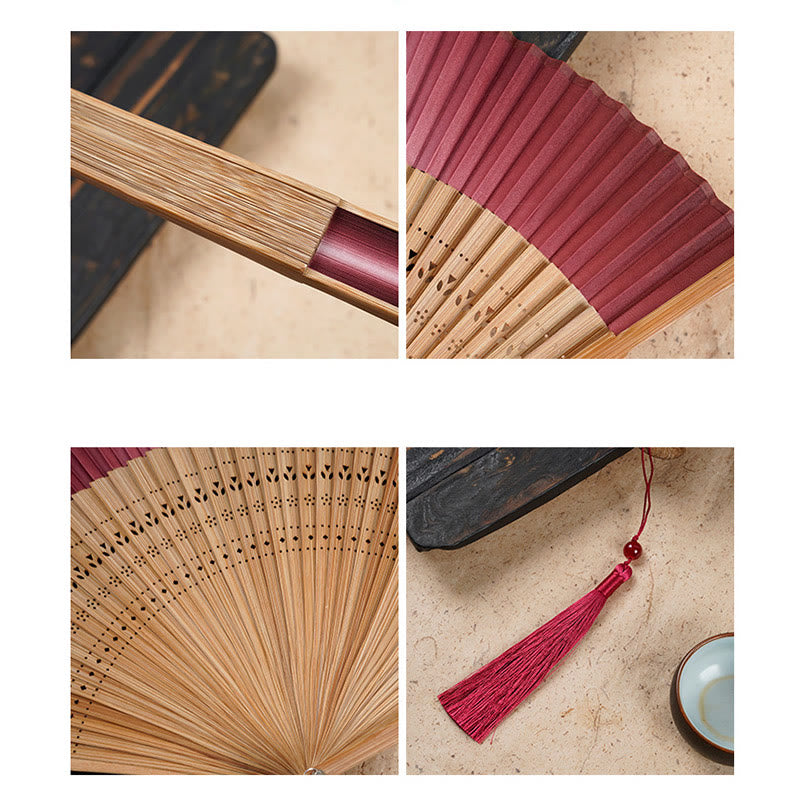 21.5cm Bamboo Folding Fan with Gradient Hollow Engraved Design