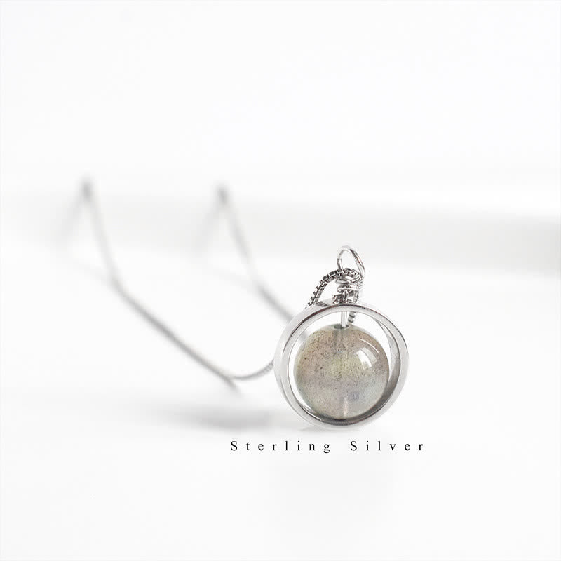 Moonstone Necklace Pendant 925 Sterling Silver Love Planet Rotatable