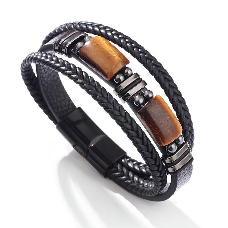 Tiger Eye Power Magnetic Buckle Leather Bracelet