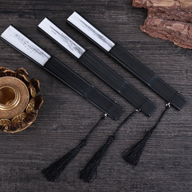 Plum Blossom Silk Bamboo Folding Fan 22.5cm Elegant Handheld