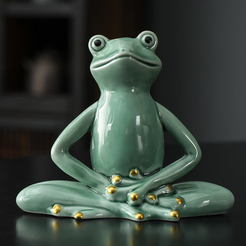 Meditating Ceramic Zen Frog Statue for Decor
