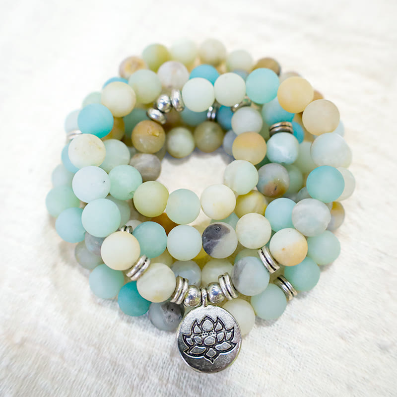 6mm Amazonite Stone Blessing Lotus Gemstone Mala