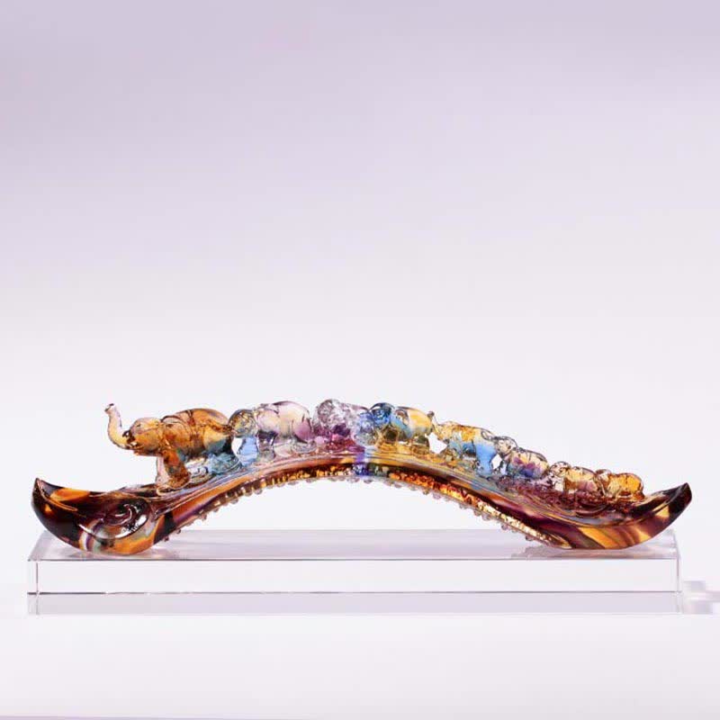 Handmade Liuli Crystal Ruyi Elephant Art Figurine