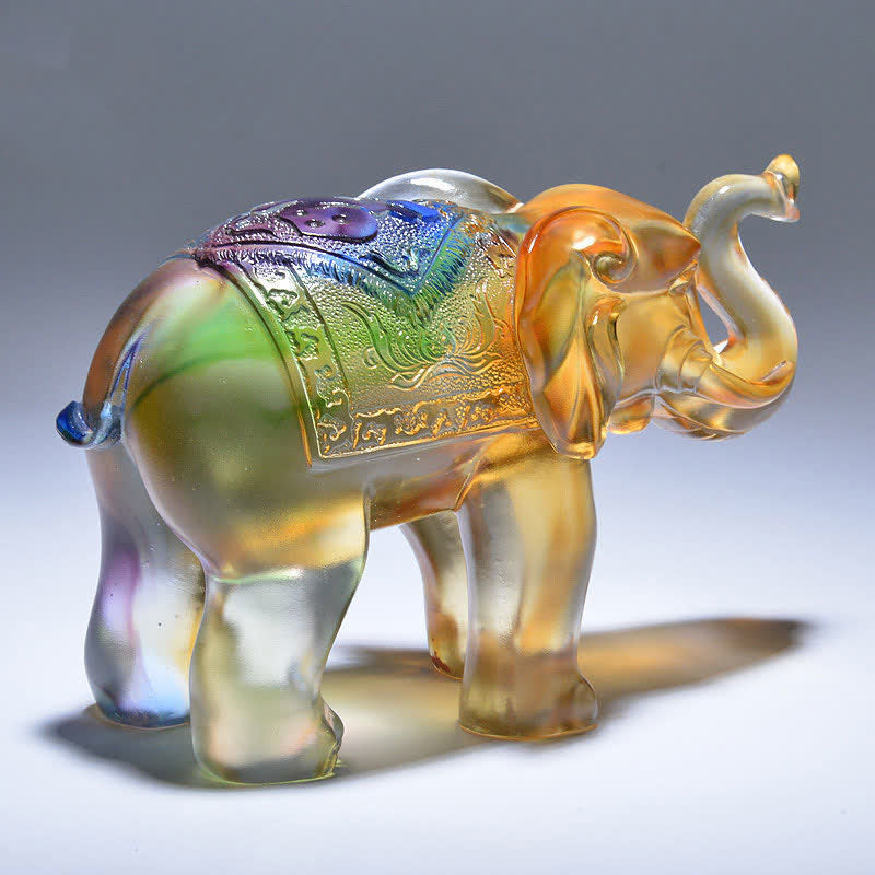 Liuli Crystal Elephant Art Piece | Wisdom & Wealth Figurine