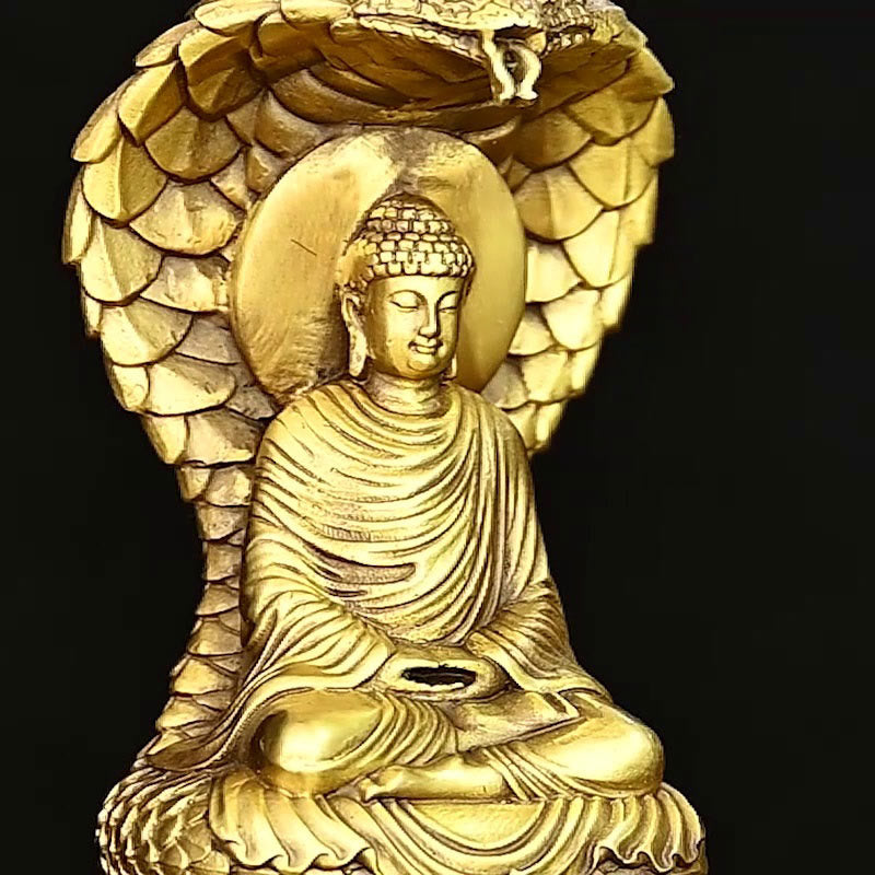 11cm Copper Buddha Shakyamuni Snake Figurine Statue