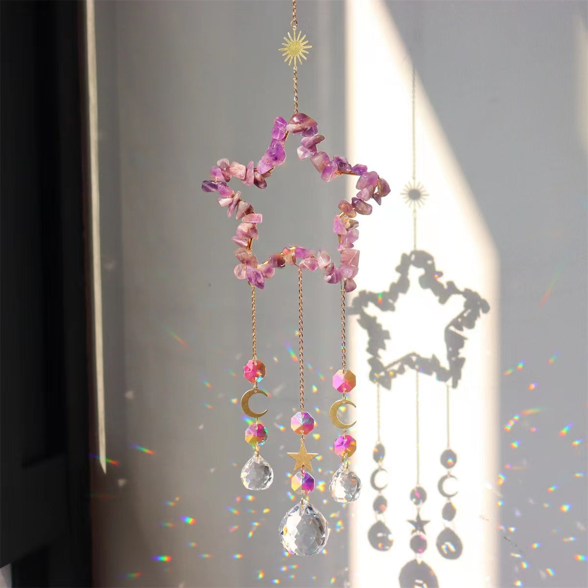 11cm Crystal Suncatcher with Natural Gemstones for Home