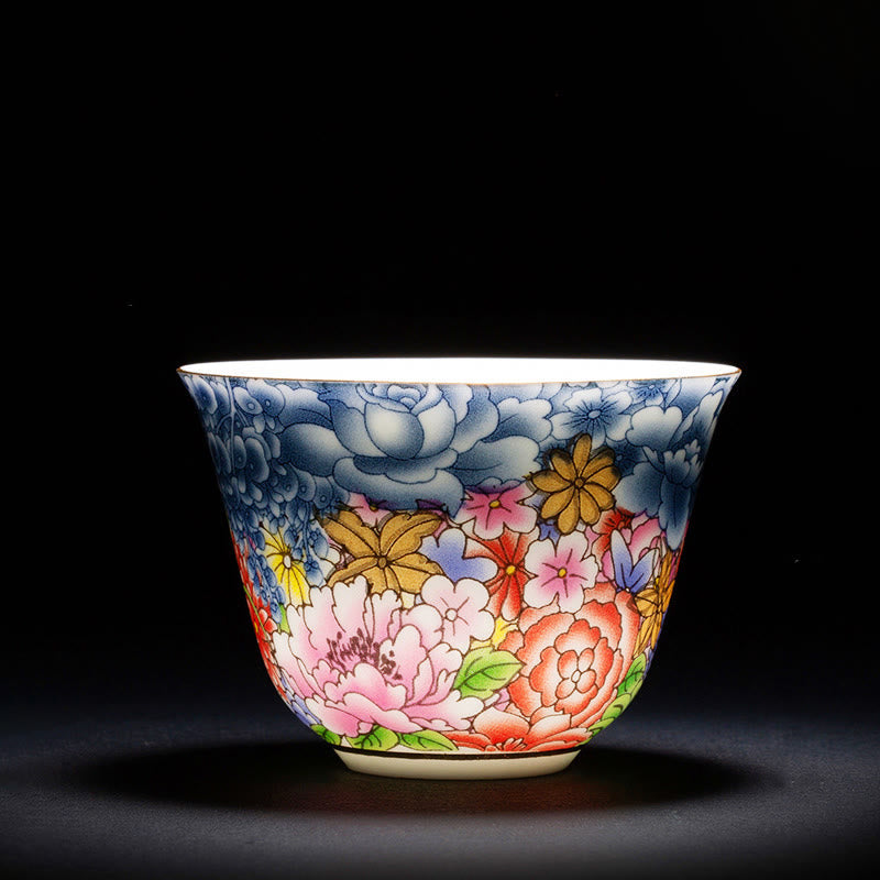 Orchid 70ml Ceramic Chinese Tea Cup with Blue Sea Waves