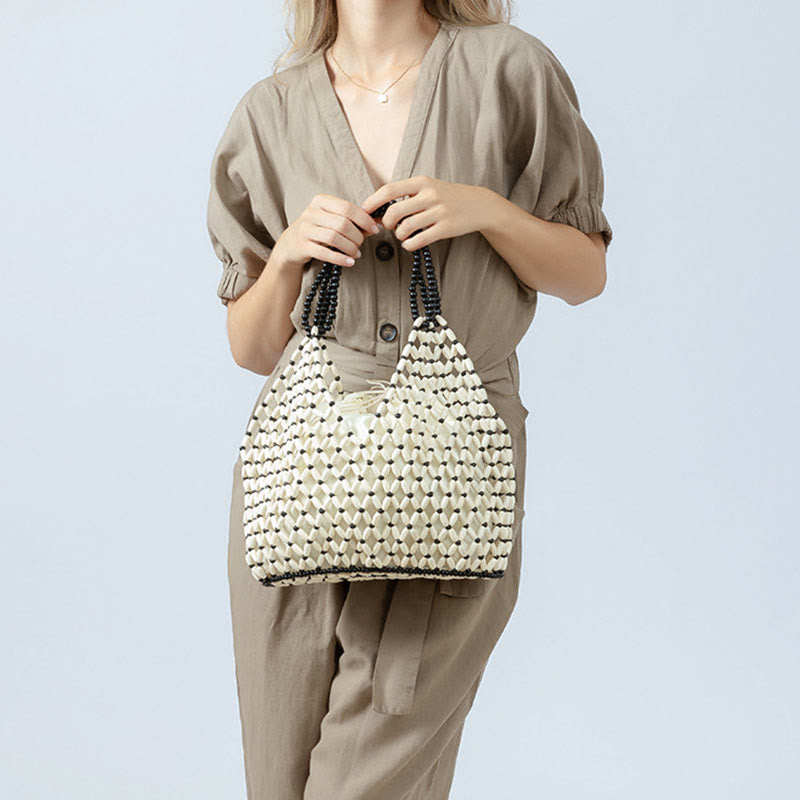Wooden Beads Shoulder Bag | Eco-Friendly Yoga Tote 27cm
