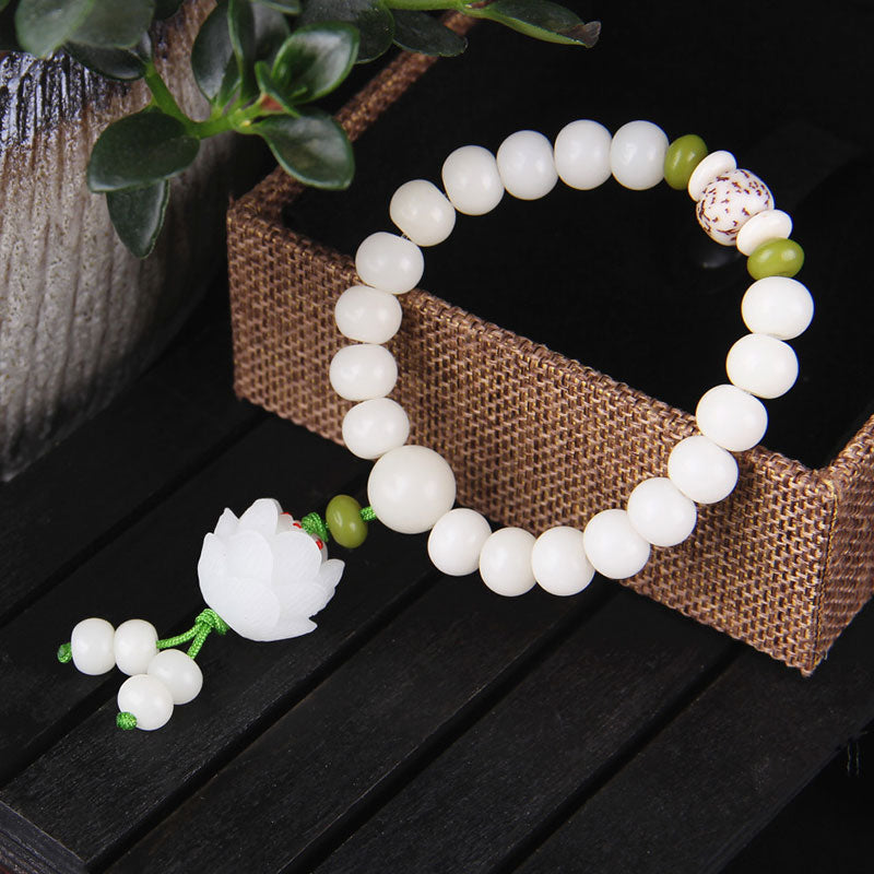8mm Bodhi Seed Lotus Bracelet for Luck & Enlightenment