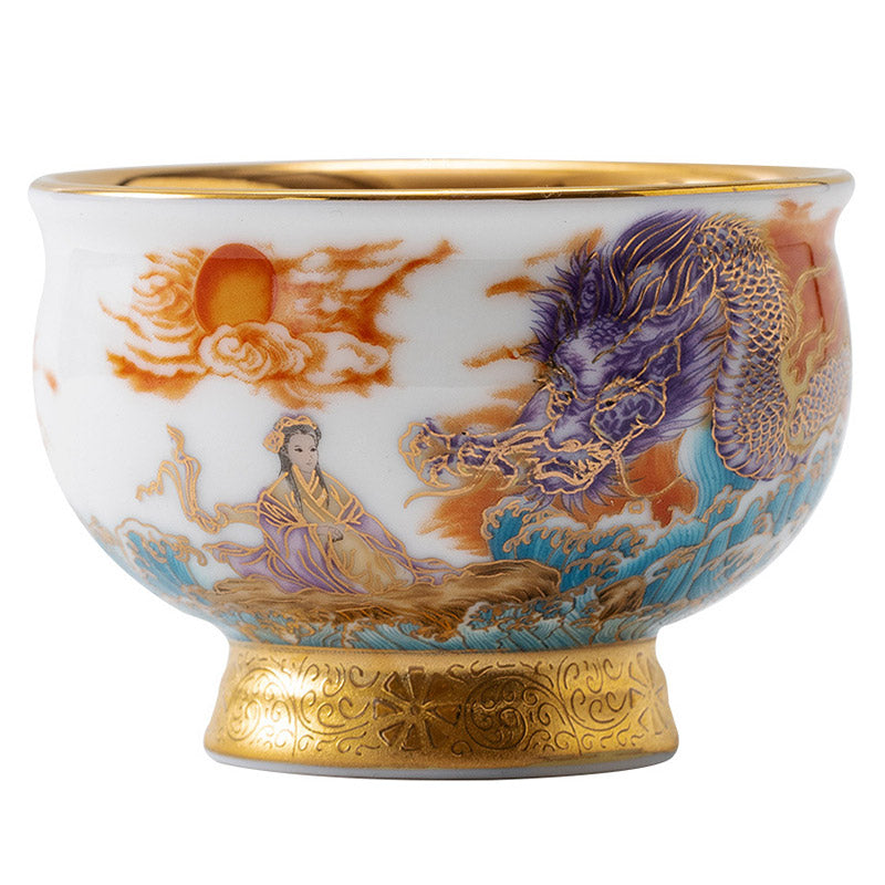 Golden Eagle & Auspicious Dragon Gilt Ceramic Tea Set with Gift Box