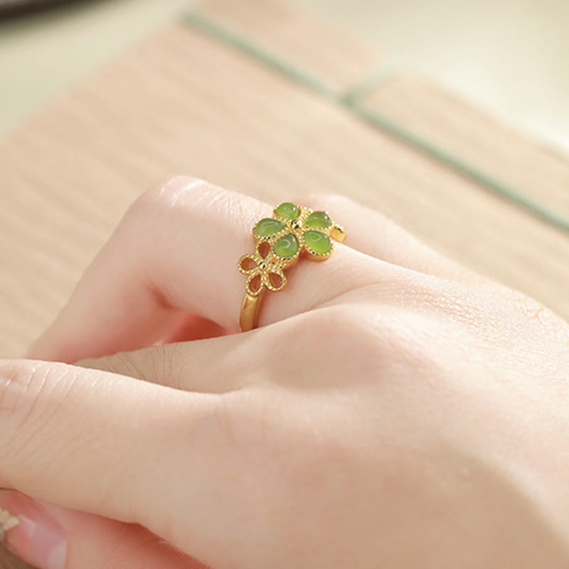 11mm Hetian Jade Prosperity Ring 925 Sterling Silver Gold Plated