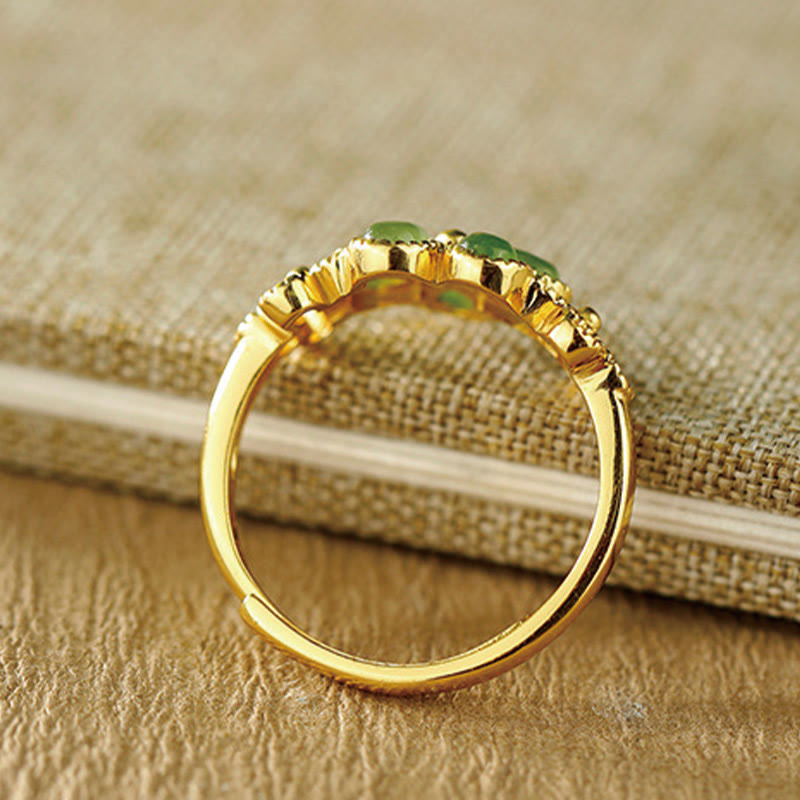 11mm Hetian Jade Prosperity Ring 925 Sterling Silver Gold Plated