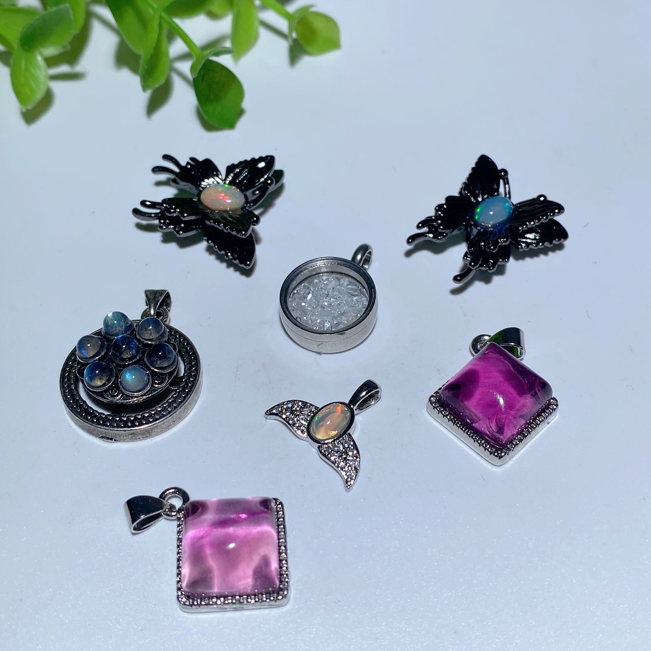 12-20mm Rainbow Opal Fluorite Herkimer Diamond Crystal Pendant