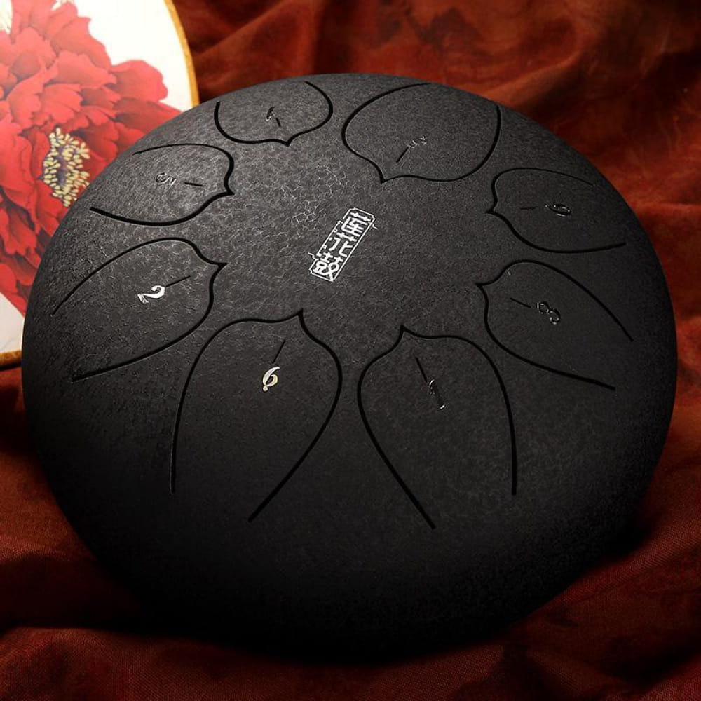 Black steel tongue drum with numbered tone zones for 12 inch Carbon Steel Tongue Drum