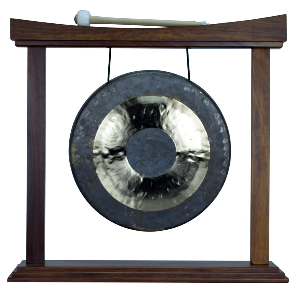 Traditional Chinese gong on a wooden stand with mallet for the 12 inch Chau Gong