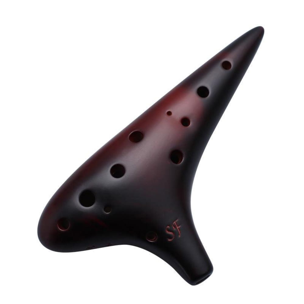 Dark reddish-black 12 Hole Soprano F Tone Ocarina with multiple finger holes