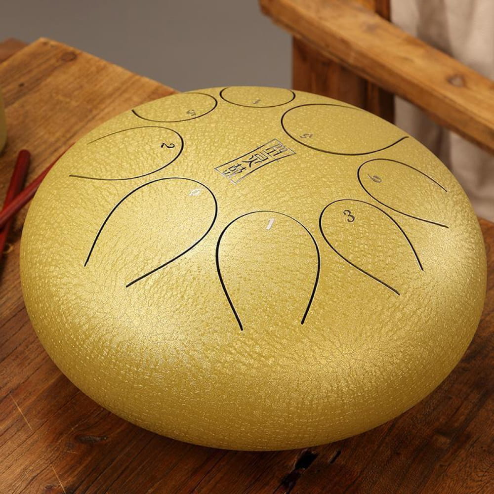 Golden 12-Inch 8-Note C Key Steel Tongue Drum with circular tone markings