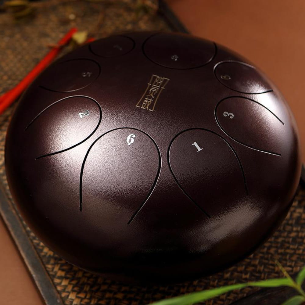 Dark metallic tongue drum with numbered zones from 12-Inch 8-Note C Key model