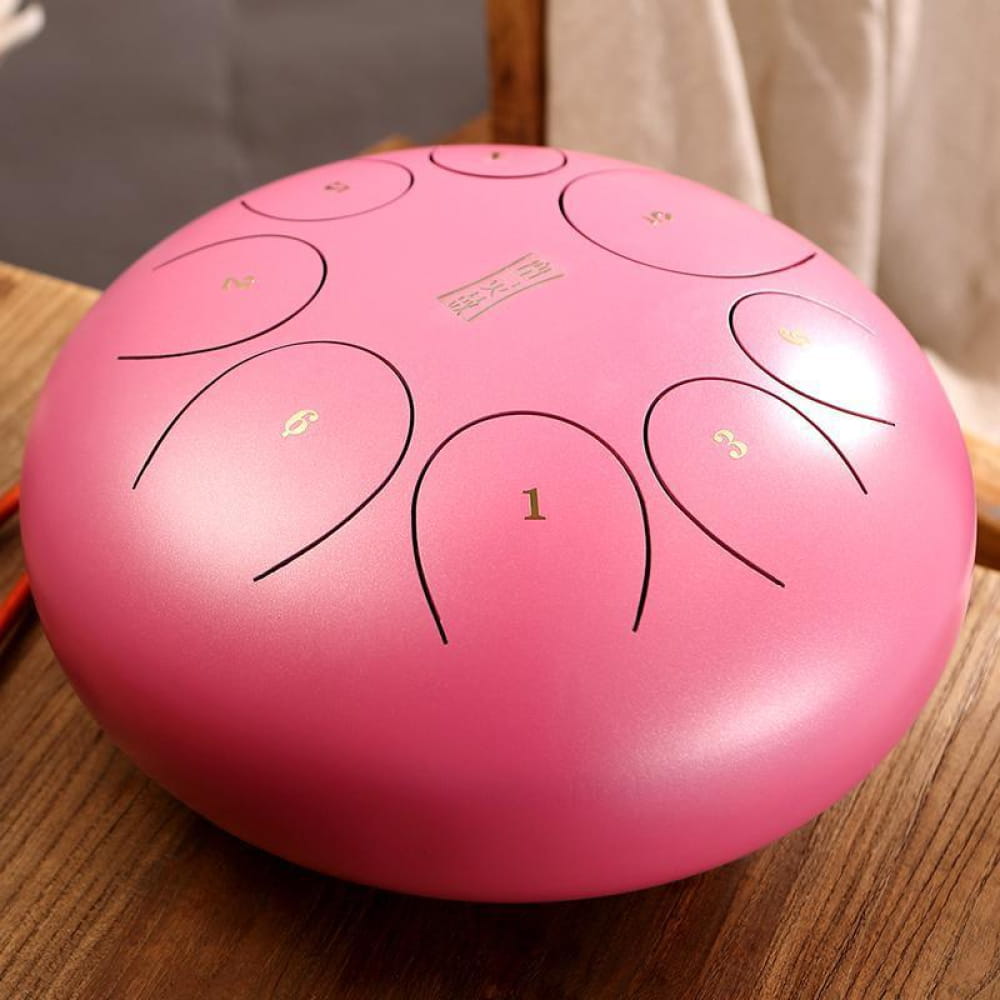 Pink 12-Inch 8-Note C Key Steel Tongue Drum with numbered tone zones